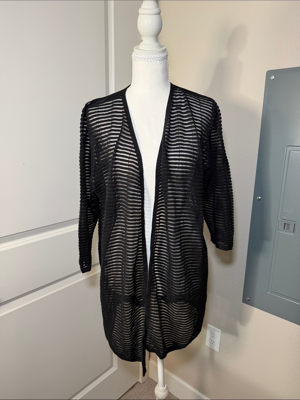 Alfani Black Sheer Striped Swim Coverup